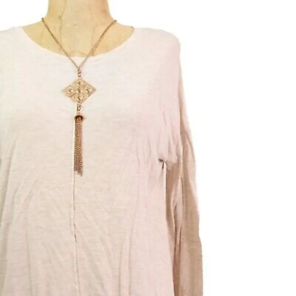 Vince Lightweight Top Size S Long Raglan Sleeve Side Slits Heather Beige EUC A3